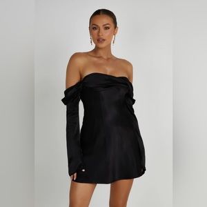 Black Off The Shoulder Satin Mini Dress
